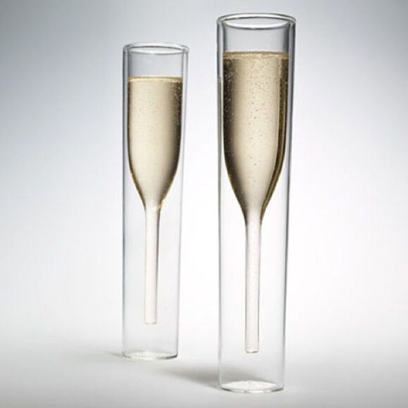 Rachel Zoe Contemporary 2 Double-walled Champagne Flutes D25 - Picture 1 of 4